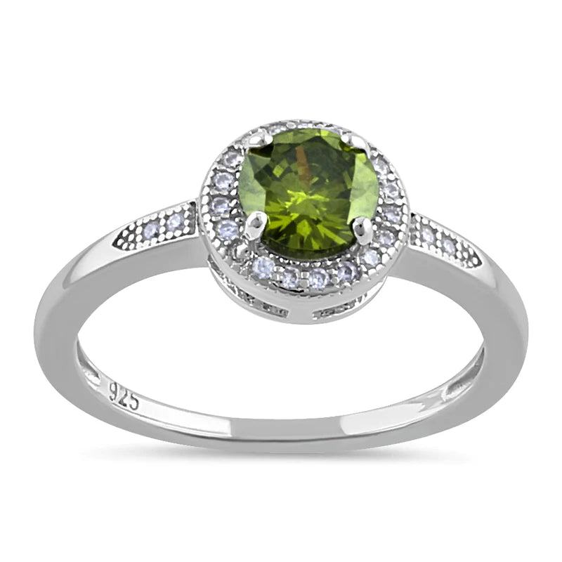 Sterling Silver Elegant Round Halo Peridot CZ Ring