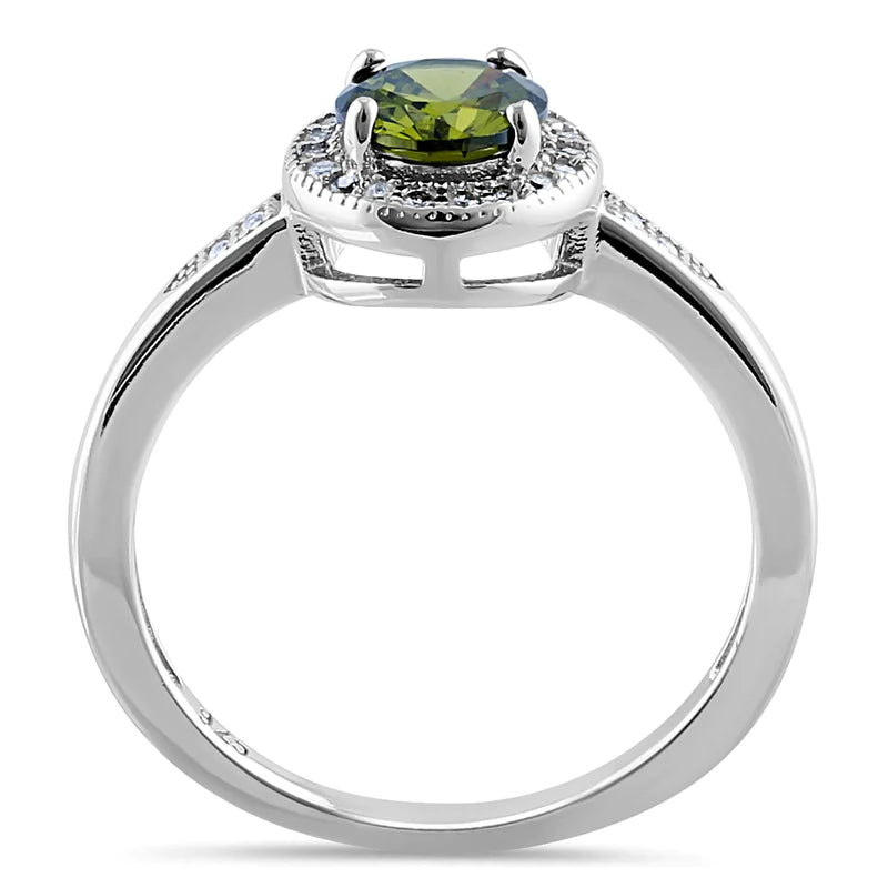 Sterling Silver Elegant Round Halo Peridot CZ Ring