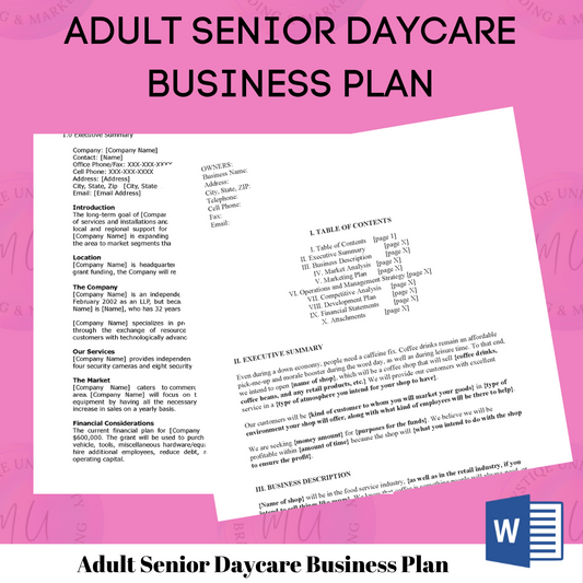 Adult Senior Daycare Business Plan