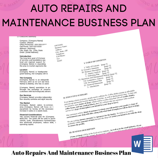 Auto Repairs And Maintenance Business Plan