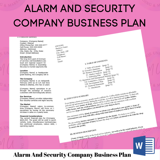 Alarm And Security Company Business Plan