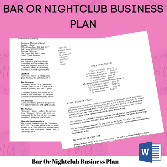 Bar Or Nightclub Business Plan