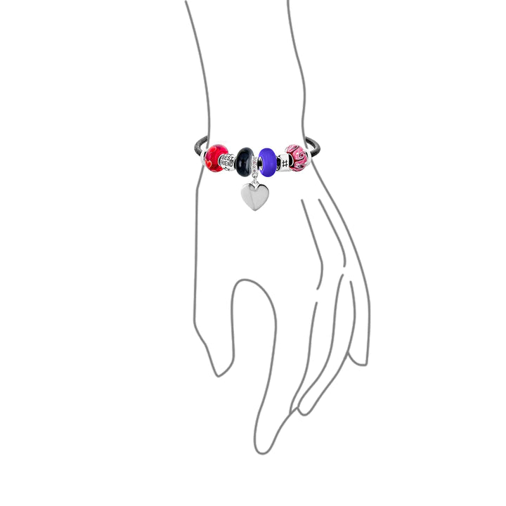 Pulsera con dije de cuentas de corazón BFF de cuero negro 
