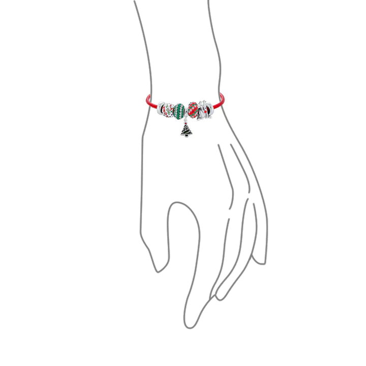 Pulsera múltiple de cuero rojo con dije de árbol de Navidad feliz 