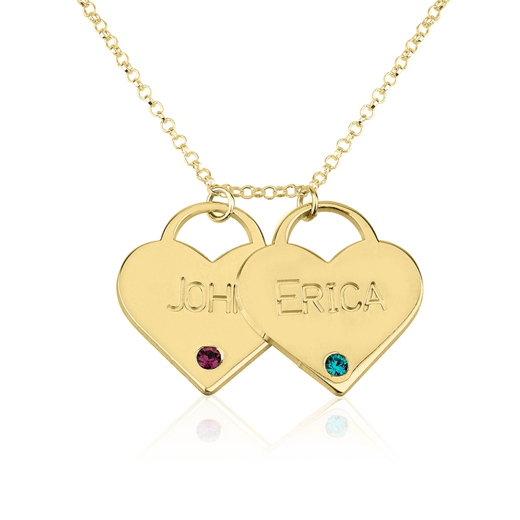 Birthstone Heart Necklace With Engraved Names