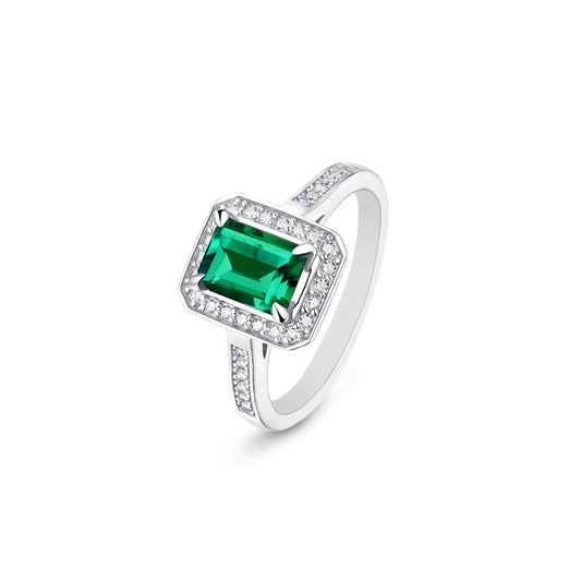 Anillo de moissanita minimalista de talla esmeralda en plata de ley 925 