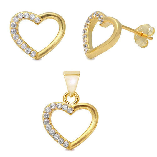 Trendy! Yellow Gold Plated Heart .925 Sterling Silver Pendant & Earring Set