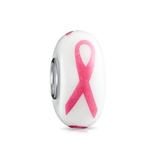 Pink Ribbon Breast Cancer Glass Bead Charm