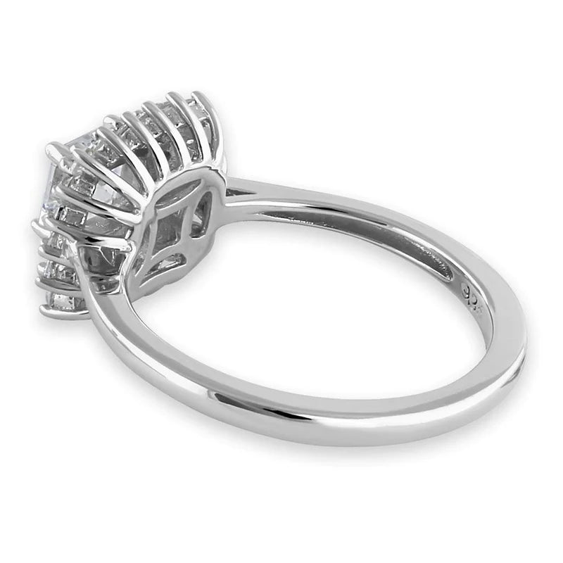 Anillo de compromiso de plata de ley con halo cuadrado y redondo con circonita transparente 