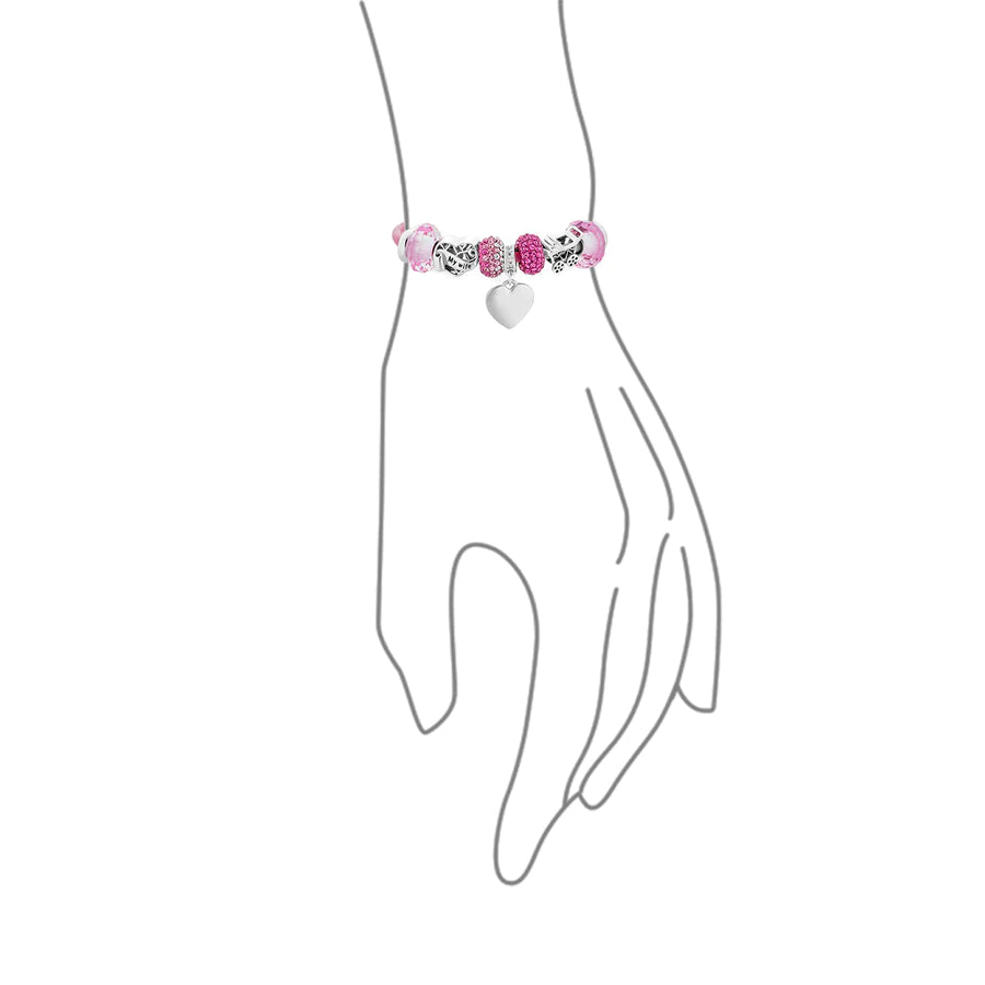 Pulsera de cuero con dije de corazón rosa para esposa 