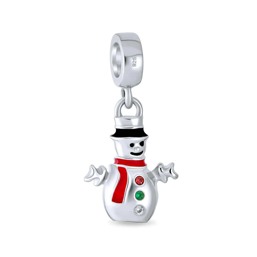 Charm con cuentas colgantes de muñeco de nieve de cristal 