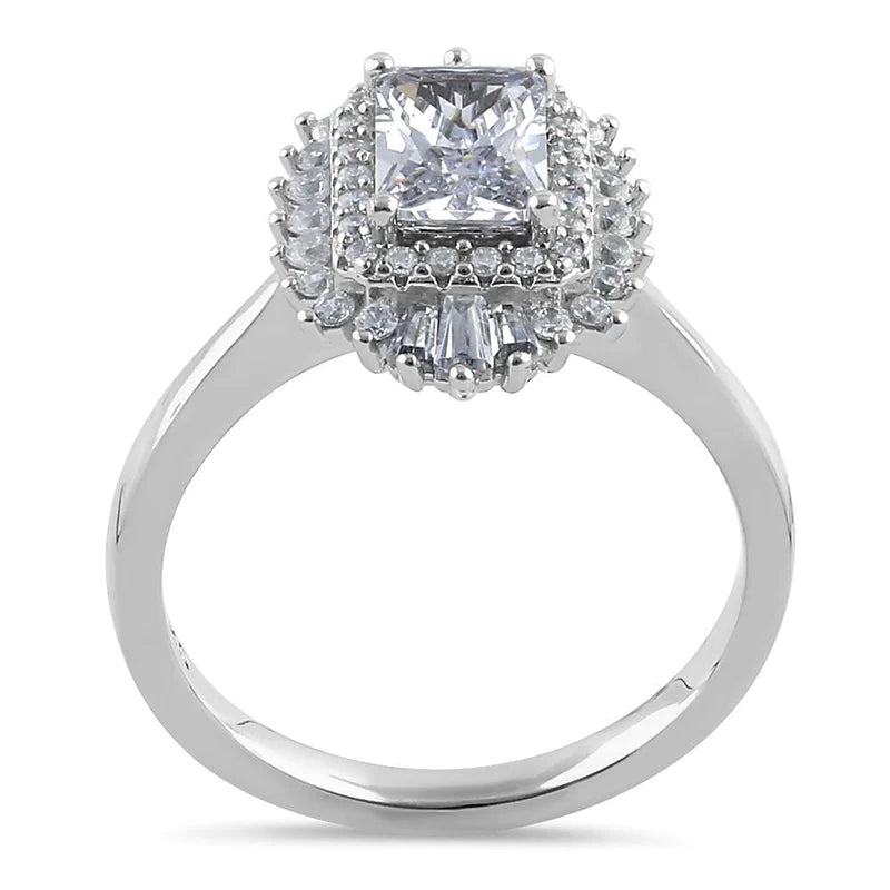 Anillo de compromiso de plata de ley con halo de esmeralda vintage y circonita transparente 