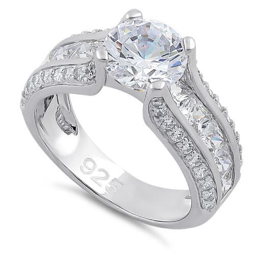 Anillo de plata de ley con circonita transparente de corte princesa y redondo 