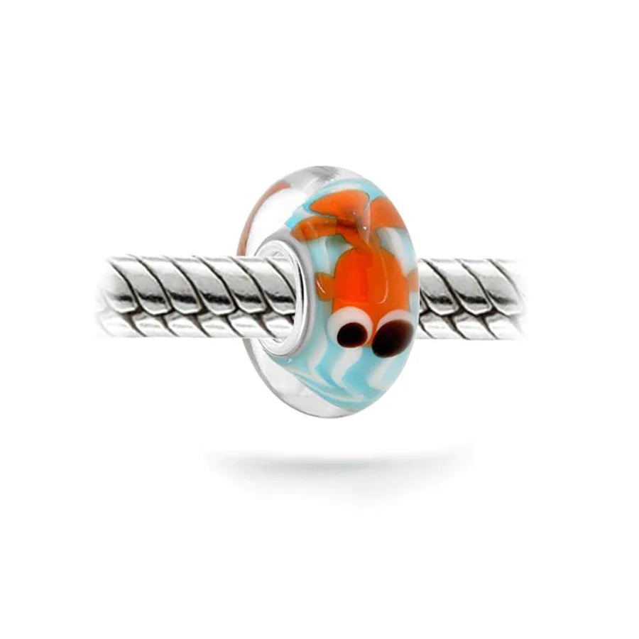 Charm de cuentas de cristal de Murano con forma de pecera azul