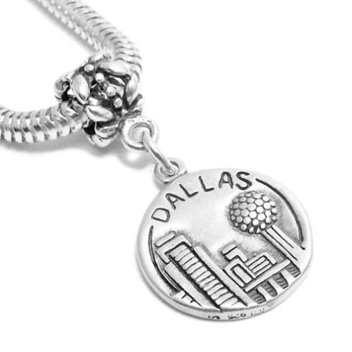 "Dallas" TX 2-Sided Charm with Euro Bead