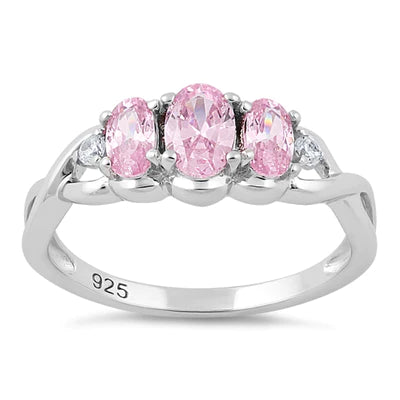 Anillo de plata de ley con circonita rosa ovalada triple 
