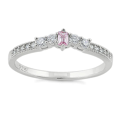 Sterling Silver Emerald Cut Pink CZ Ring