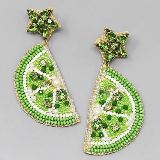 Lime Seed Bead Drop Earrings