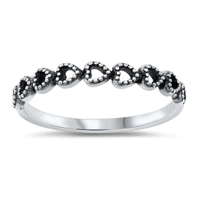 Sterling Silver Oxidized Sideways Hearts Ring
