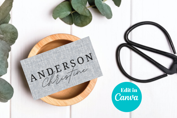 Grey Linen Business Card CANVA, BUS31