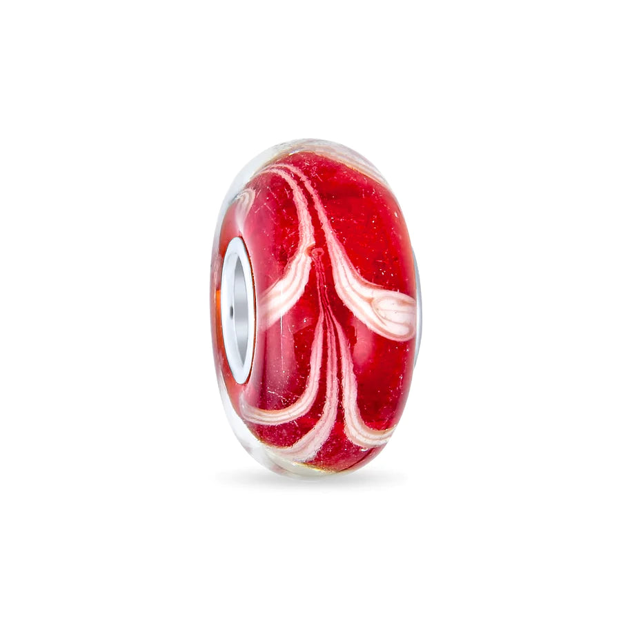 Charm de cuentas de cristal de Murano rojo y blanco 