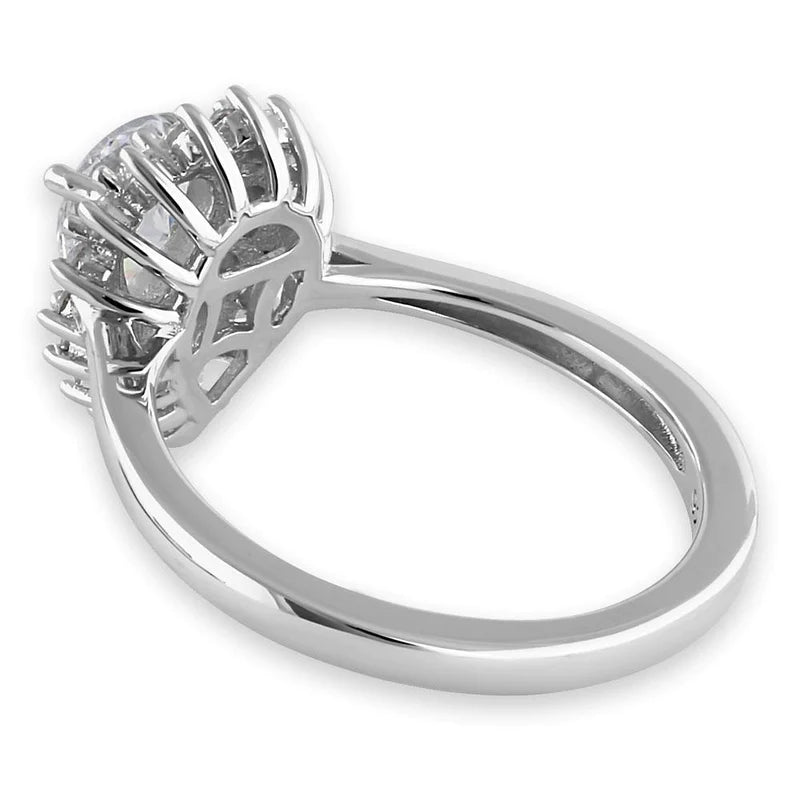 Anillo de compromiso elegante de plata de ley con halo de pera y circonita transparente de talla redonda 