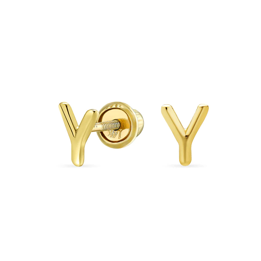 14K Gold A-Z Geometric Alphabet Letter Initial Stud Earrings