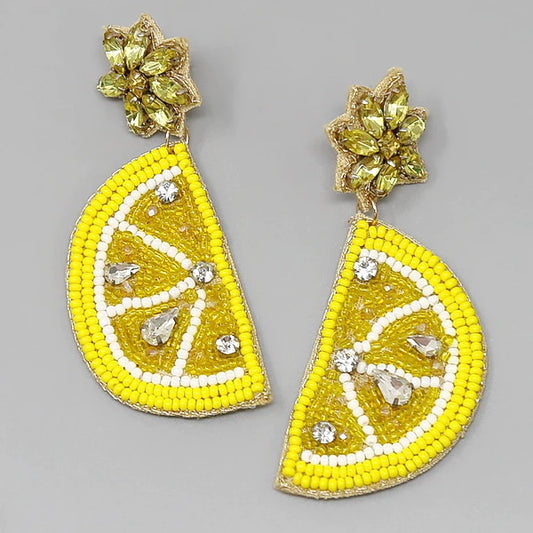 Lemon Seed Bead Drop Earrings