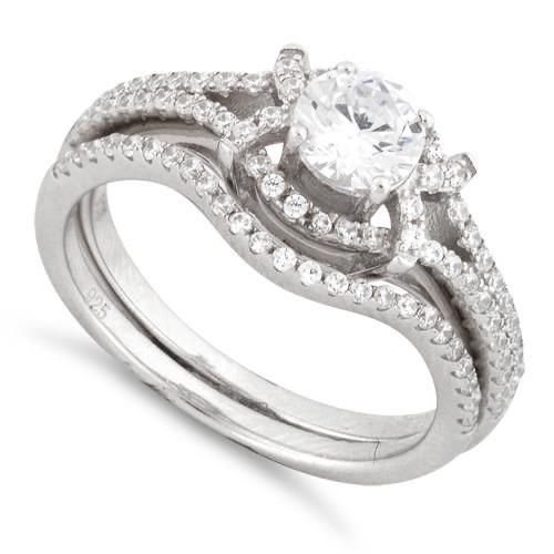 Sterling Silver Engagement X Pave CZ Set Ring