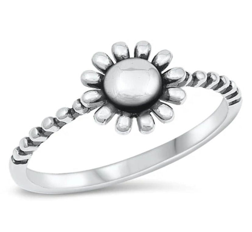 Sterling Silver Oxidized Sunflower Shape Ring
