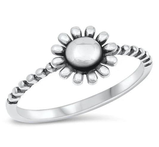 Sterling Silver Oxidized Sunflower Shape Ring
