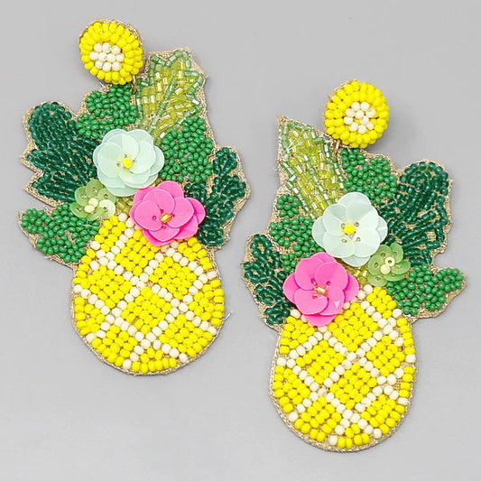 Pineapple Seed Bead Drop Earrings