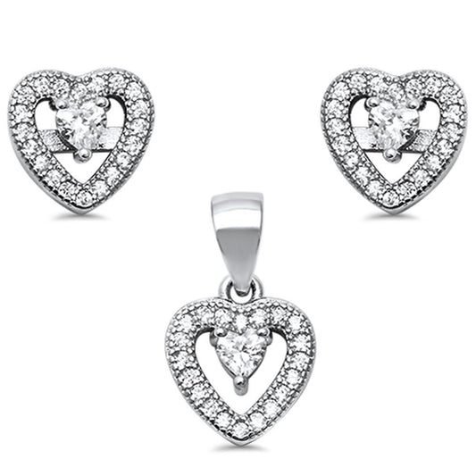 Juego de aretes y colgante de plata de ley 925 con pavé de circonita cúbica