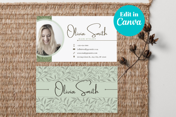 Green Floral Business Card CANVA, BUS29