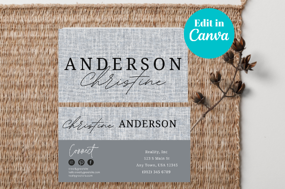 Grey Linen Business Card CANVA, BUS31
