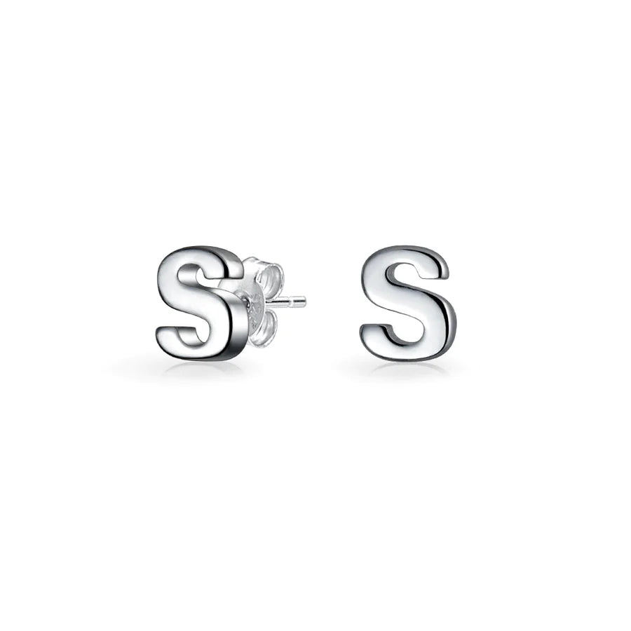 A-Z Geometric Alphabet Letter Initial Stud Earrings Sterling Silver