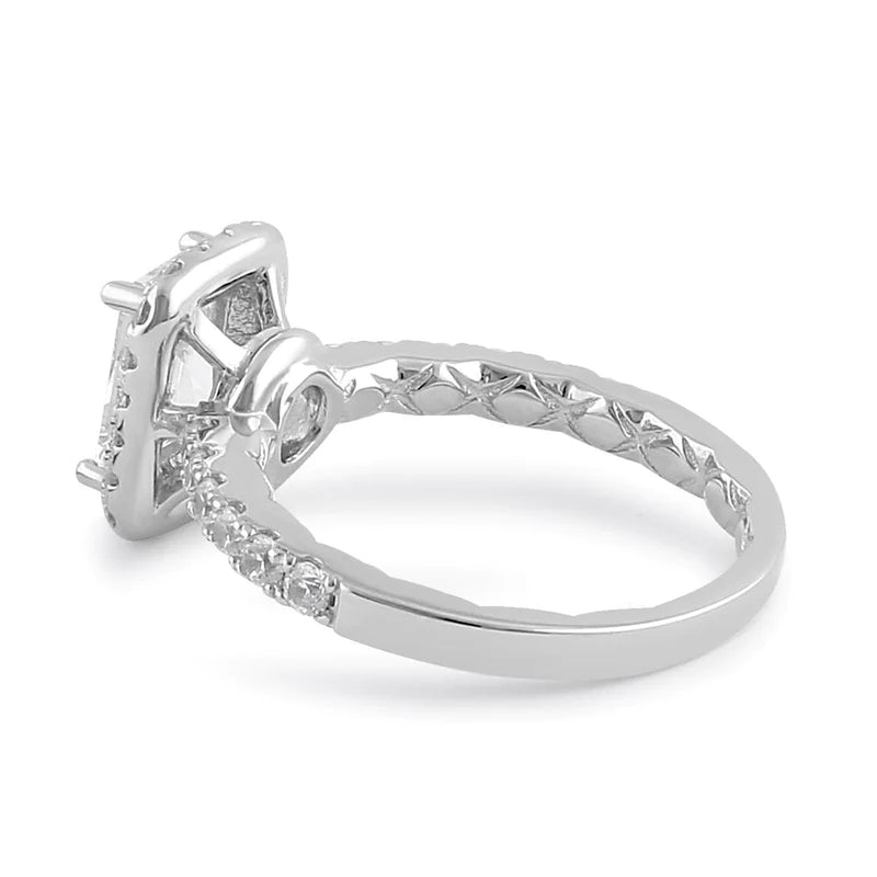 Anillo de compromiso con halo de circonita esmeralda de plata de ley de 8 x 6 