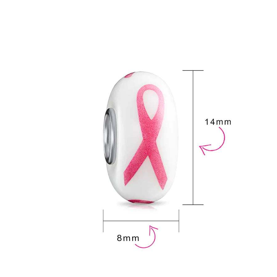 Pink Ribbon Breast Cancer Glass Bead Charm
