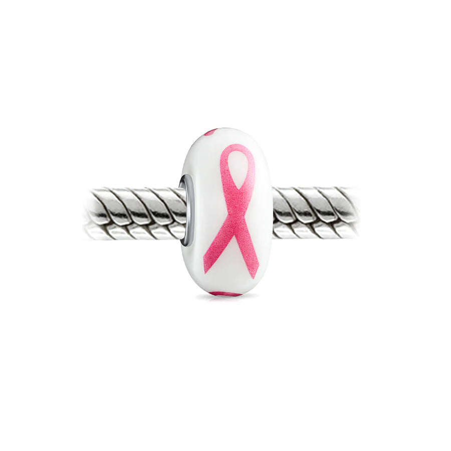 Pink Ribbon Breast Cancer Glass Bead Charm