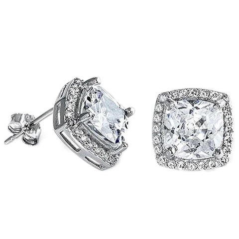 Aretes de plata de ley .925 con circonita cúbica de talla cojín