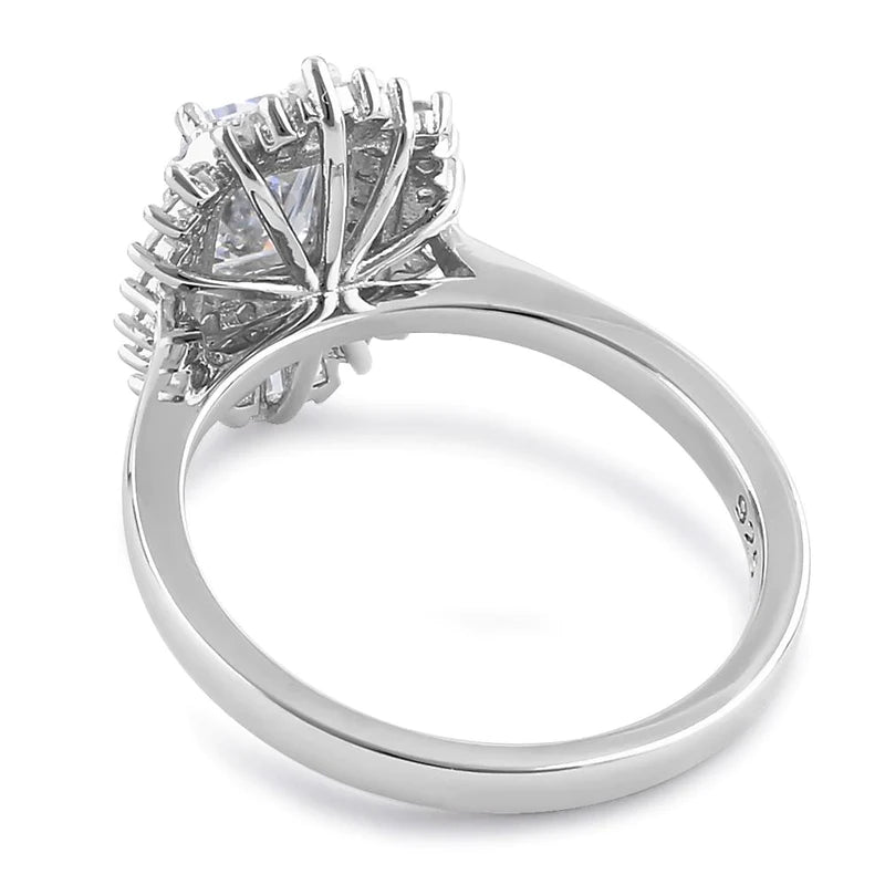 Anillo de compromiso de plata de ley con halo de esmeralda vintage y circonita transparente 