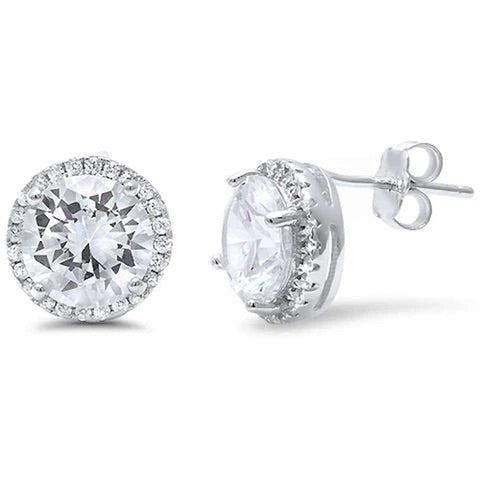 Halo Fine Cubic Zirconia Studs .925 Sterling Silver Earring