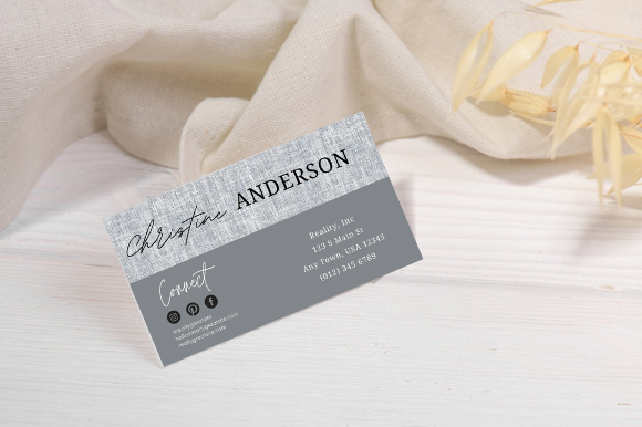 Grey Linen Business Card CANVA, BUS31