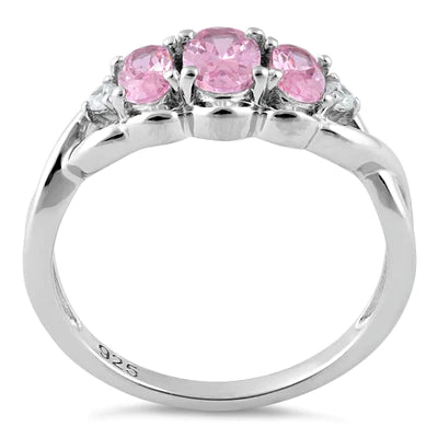 Anillo de plata de ley con circonita rosa ovalada triple 