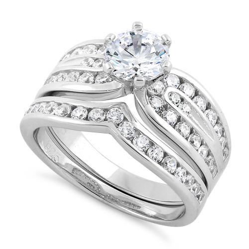 Sterling Silver Elegant Engagement Set CZ Ring