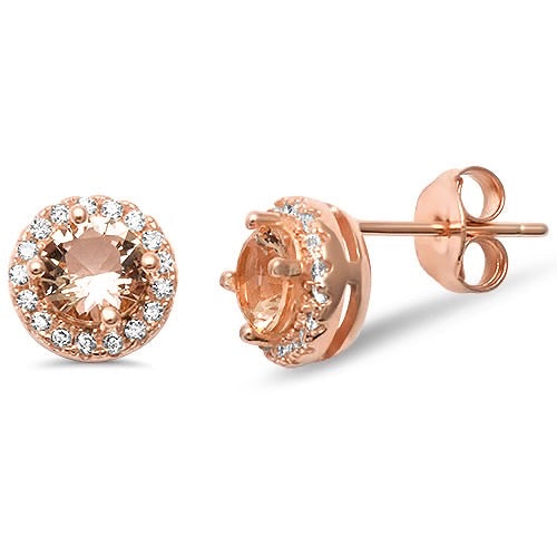 Rose Gold Plated Round Halo Morganite Studs