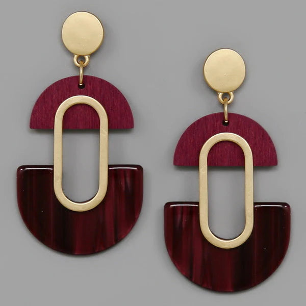 Wooden And Acetate Half Disc Drop Earrings