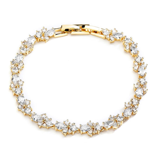 Gold CZ Wedding Bridal & Prom Tennis Bracelet 7" Plus 3/8" Extender