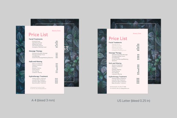 Plantillas de lista de precios editables 