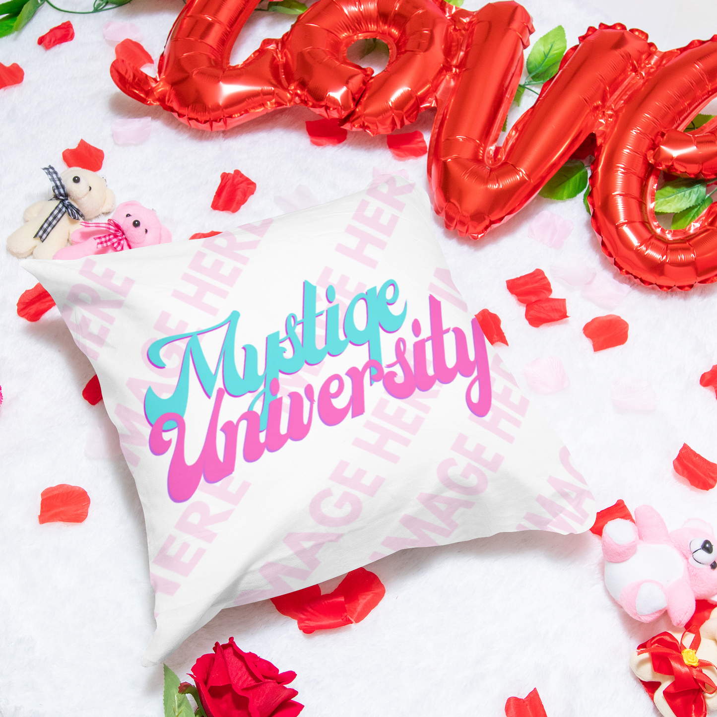 Close up Pillow Mockup Near a Red Love Balloon